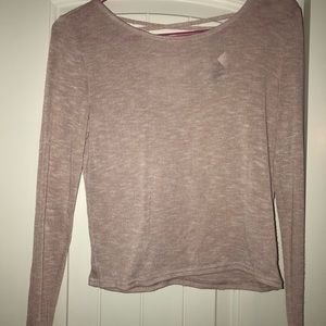 Light pink sheer sweater with cross cross back